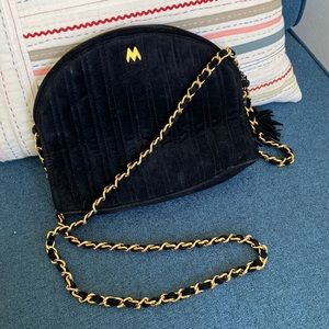 Vintage Mary Anne Rosenfeld Black Velvet Crossbody Purse-Gold Weaved Chain Strap